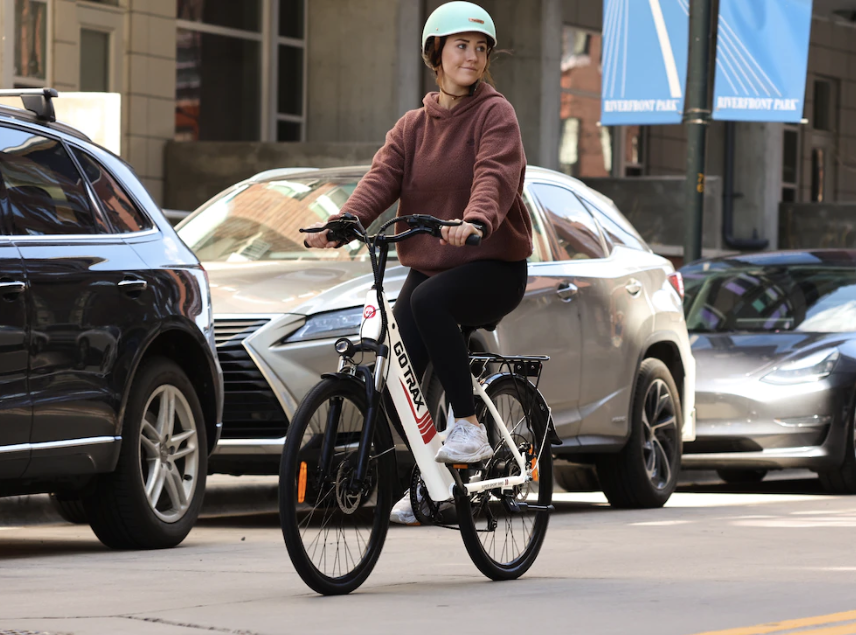 Woman on ebike