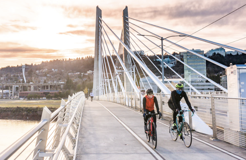 Cyclists on bridge