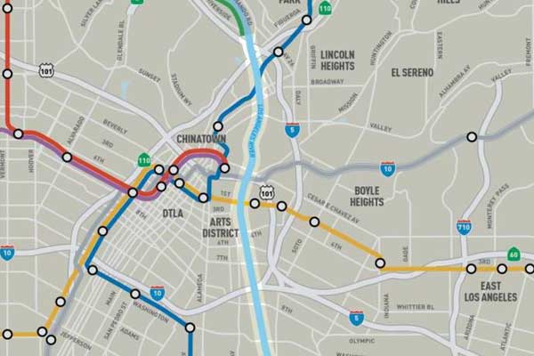 Map of LA River and DTLA